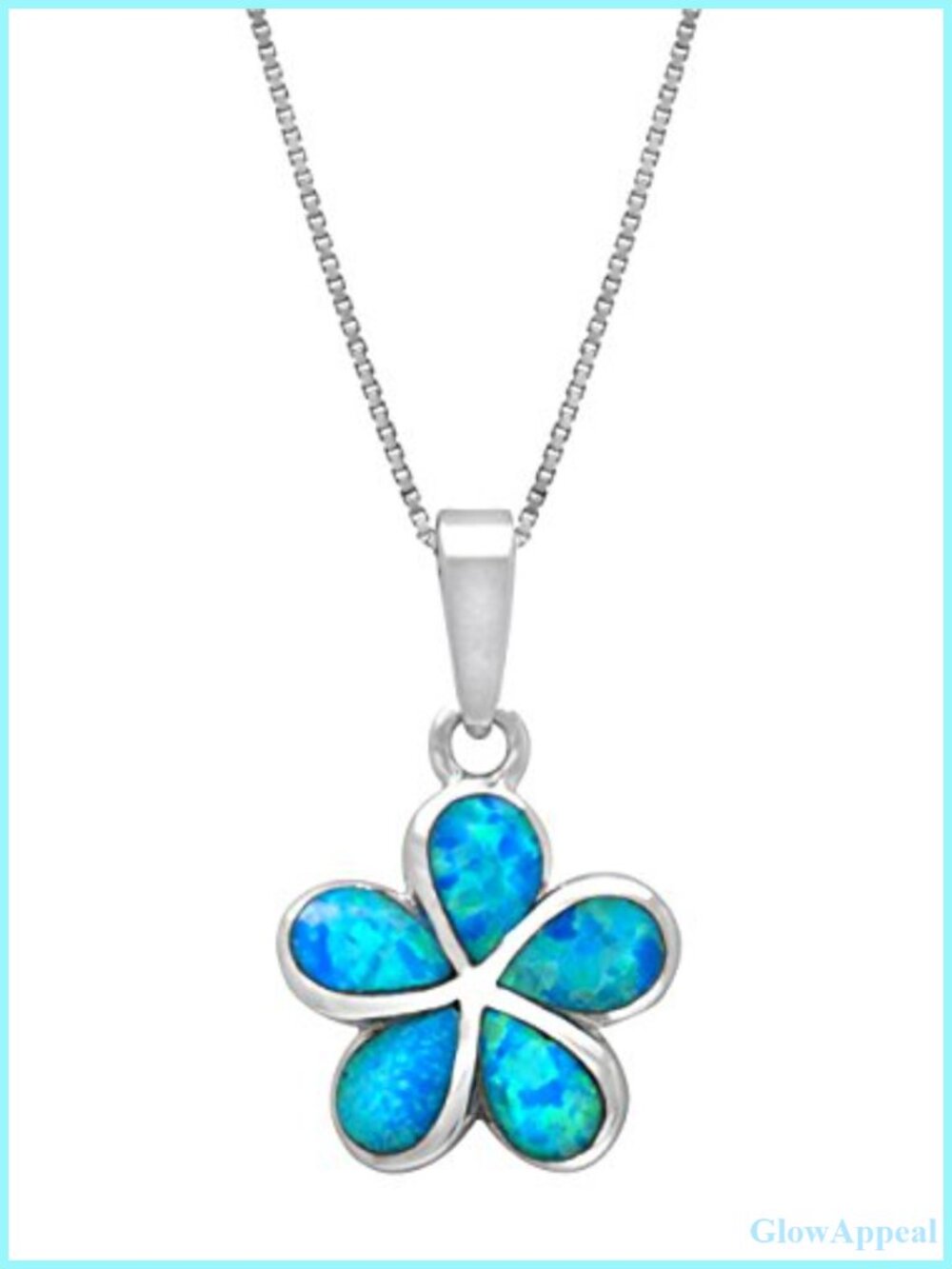 Sterling Silver Plumeria Flower Necklace Simulated Blue Opal Pendant